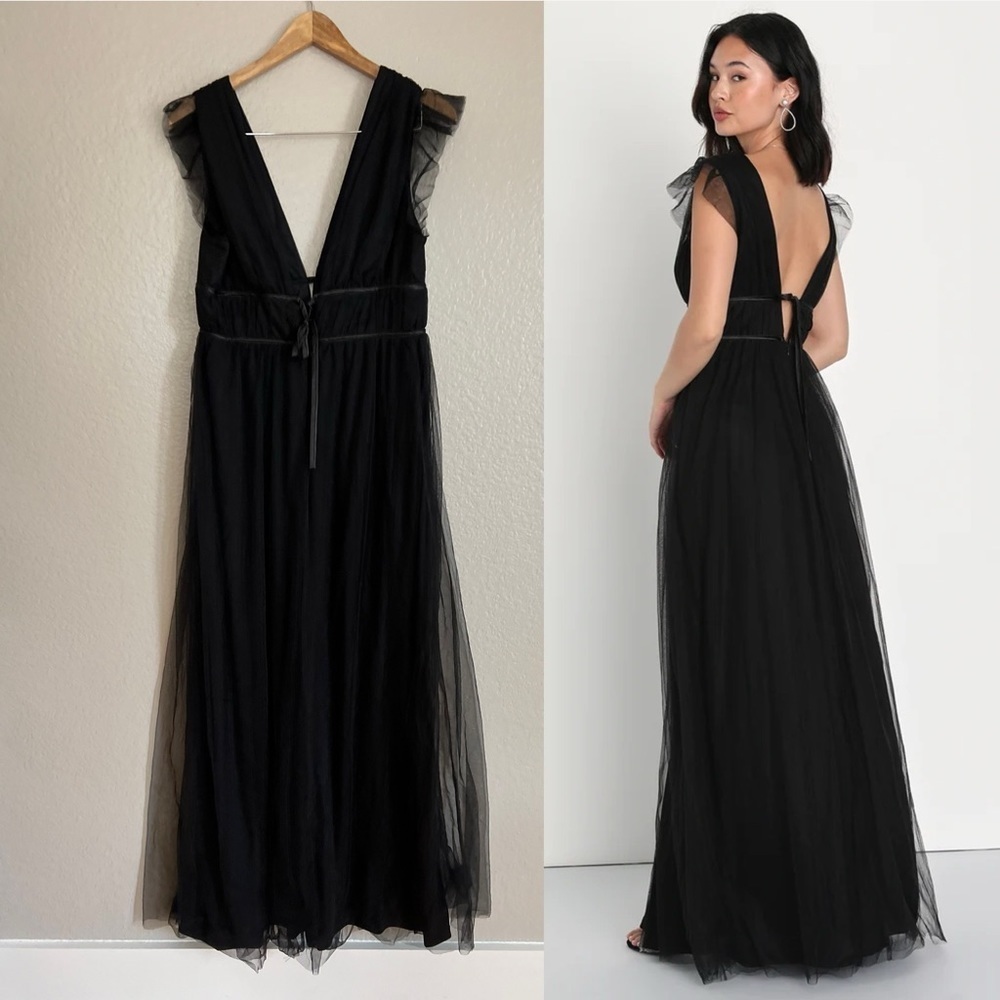 NWOT I'm All Yours Black Tulle Ruffled Maxi Dress